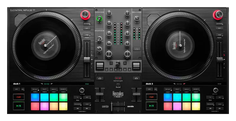 Hercules DJControl Inpulse T7 DJ controller top view.
