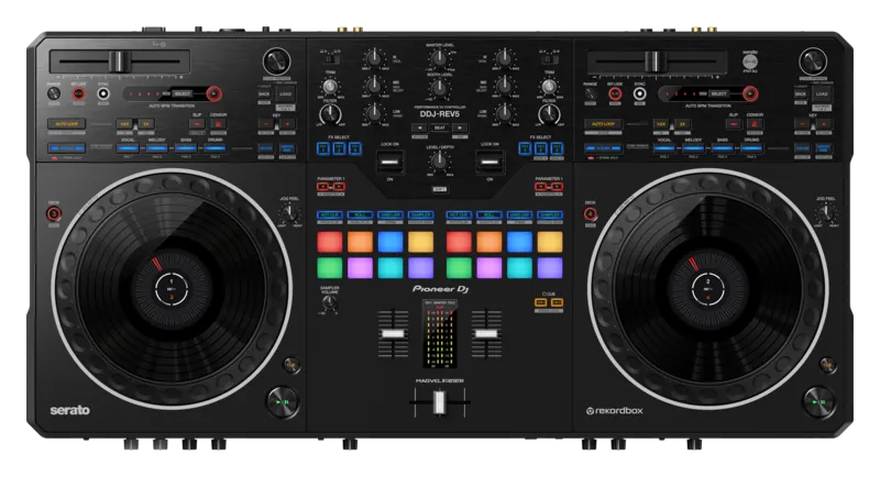 Pioneer DJ DDJ-REV5 controller angled view.