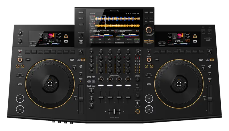 Pioneer DJ OPUS-QUAD all-in-one DJ system top view.