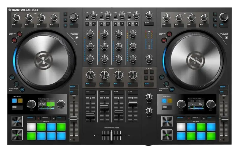 Native Instruments Traktor Kontrol S4 MK3 DJ controller top view.